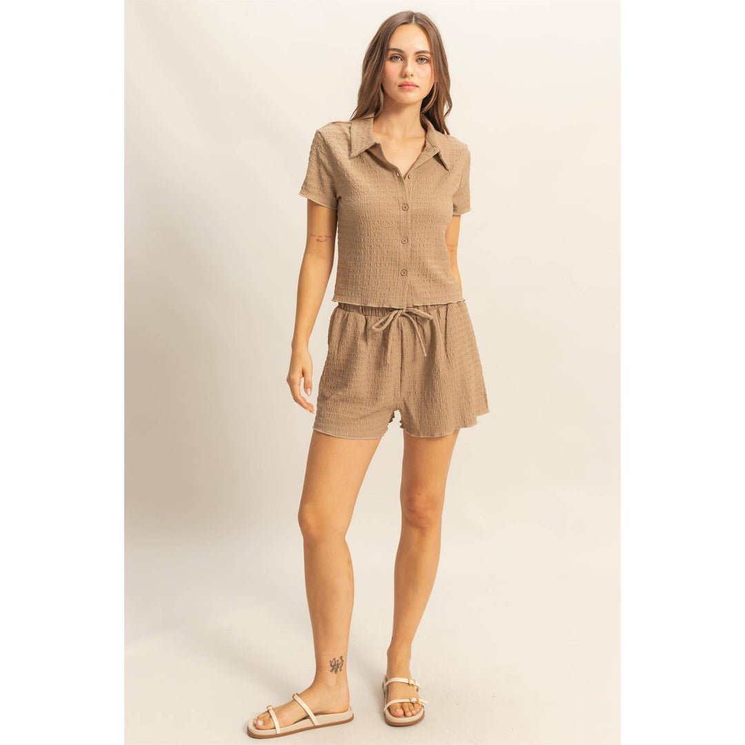 Textured Knit Button Up Top