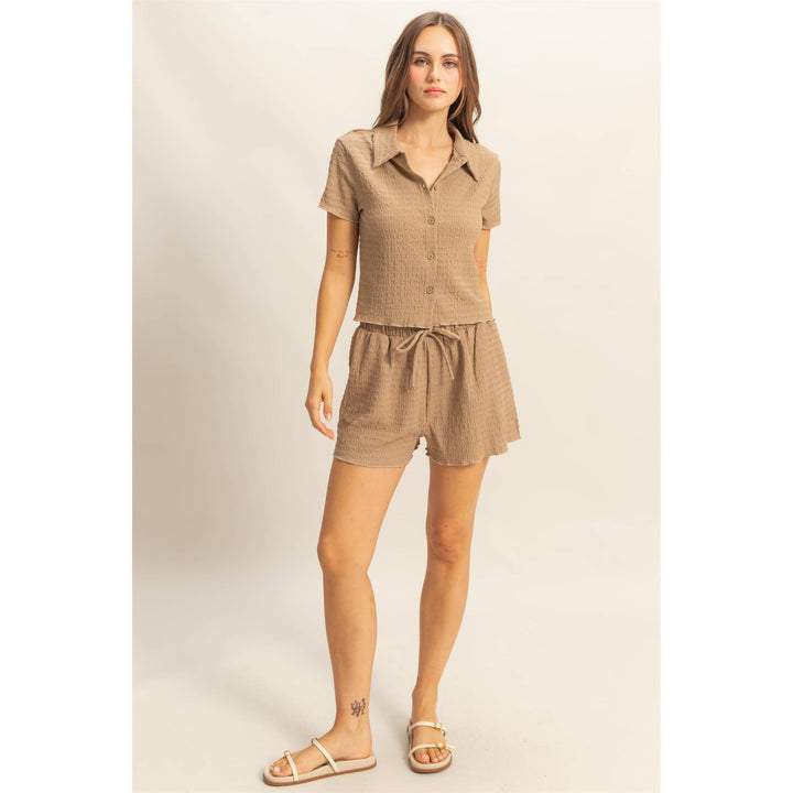 Textured Knit Button Up Top