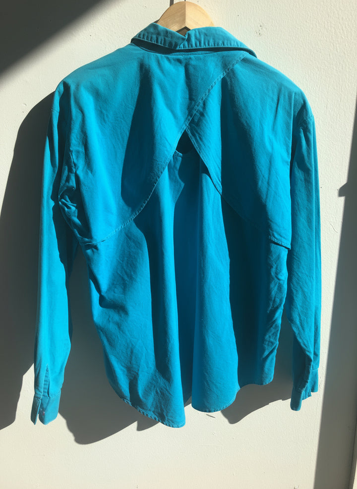 90s Side Saddle Teal Embroidered Western Shirt