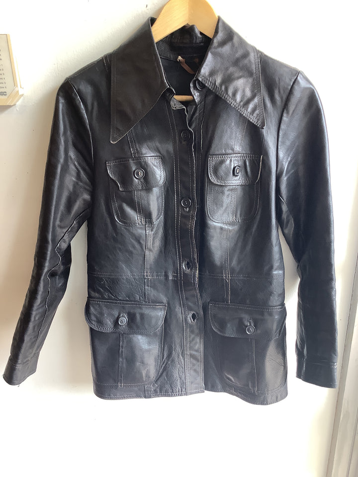 Vintage Black Leather Utility Jacket