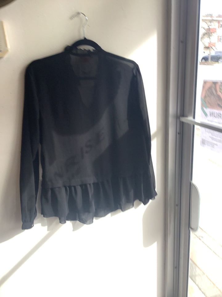 Joe Fresh Sheer Embroidered Ruffle Blouse