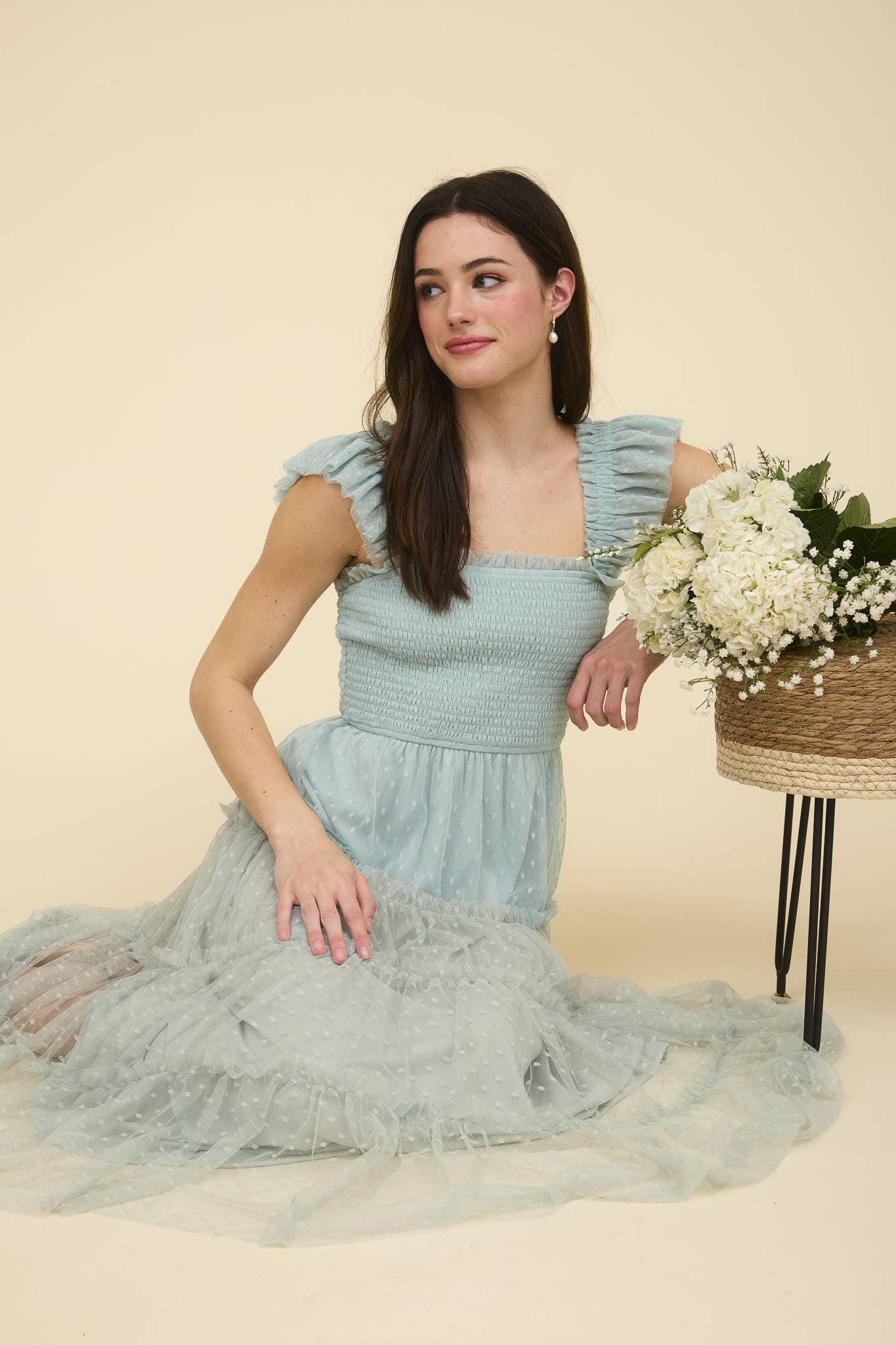 Polka Dot Chiffon Tiered Dress | Sage