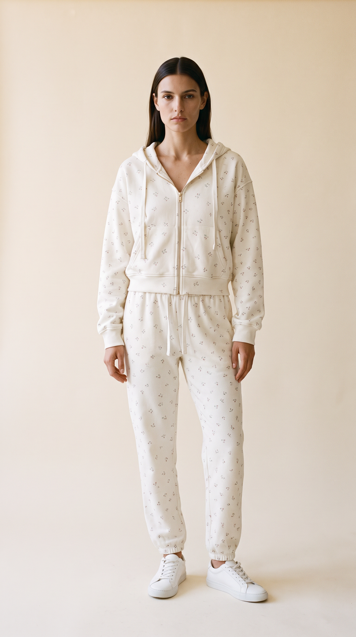 Camille – Cotton Signature Print Zip Hoodie &amp; Jogger Leisure Set 2PC In Floral