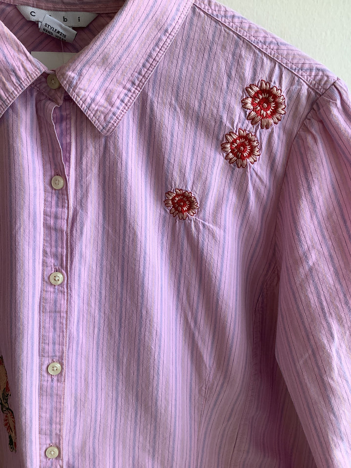 Embroidered Cabi Pink Stripe Blouse