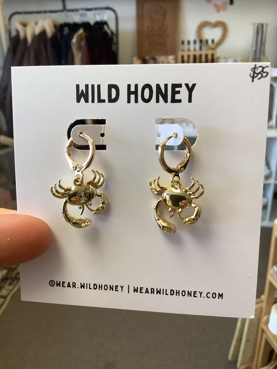 Wild Honey Golden Crab Dangle Hoop Earrings
