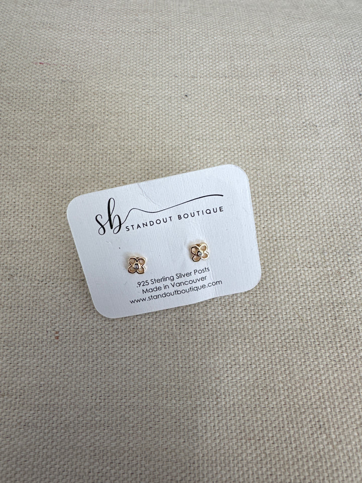 Standout Boutique Gold Flower with Crystals Studs