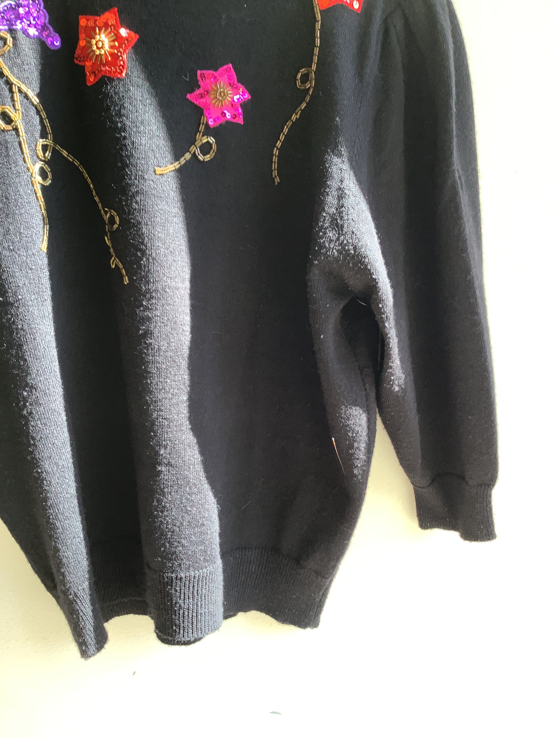 Vintage 80s Sequin Floral Embellished Sweater
