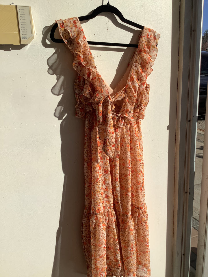 Autumn Floral Ruffle Maxi Dress