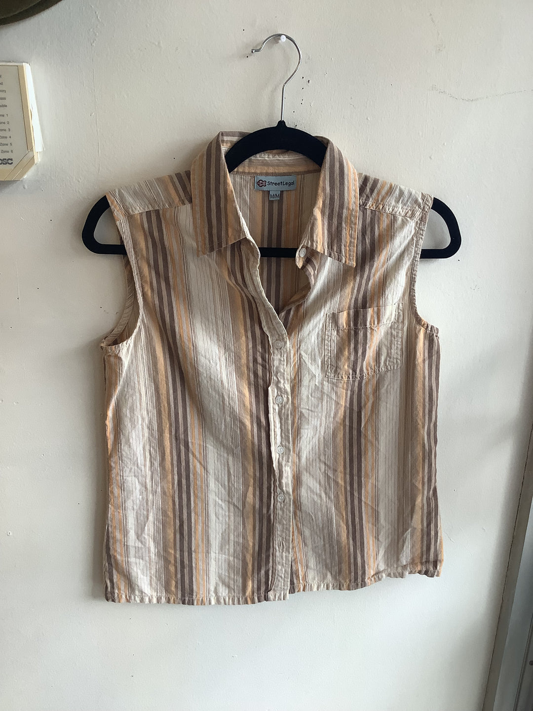 Vintage Striped Sleeveless Button Up