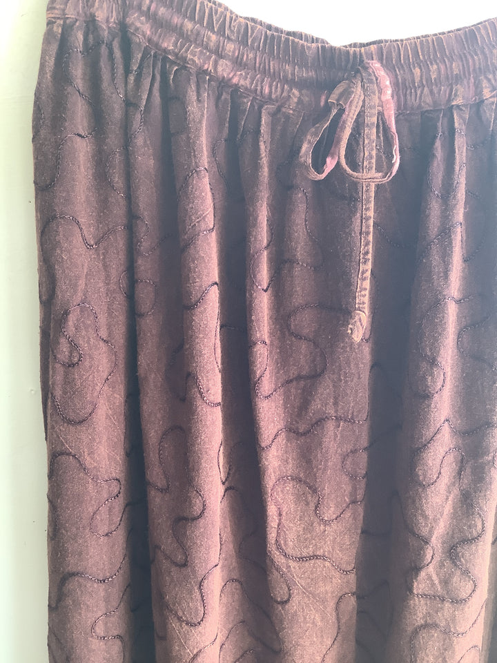 Brown Embroidered Rayon Midi Skirt