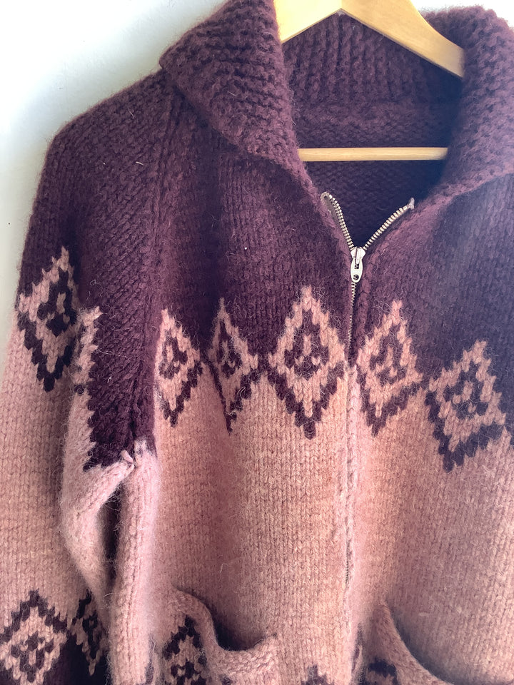 Handmade Vintage Wool Blend Zip Cardigan