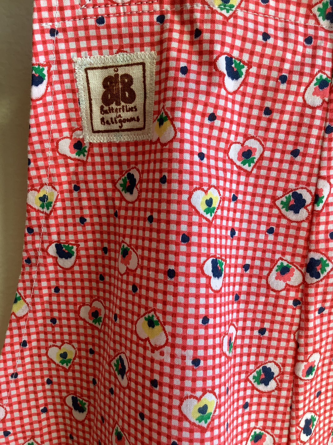 Butterflies in Ballgowns floral heart red & white Gingham Short Overalls