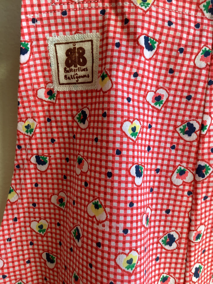 Butterflies in Ballgowns floral heart red & white Gingham Short Overalls