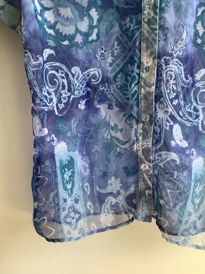 Vintage Sheet Western Shirt | Blue Paisley Bloom | Size Medium