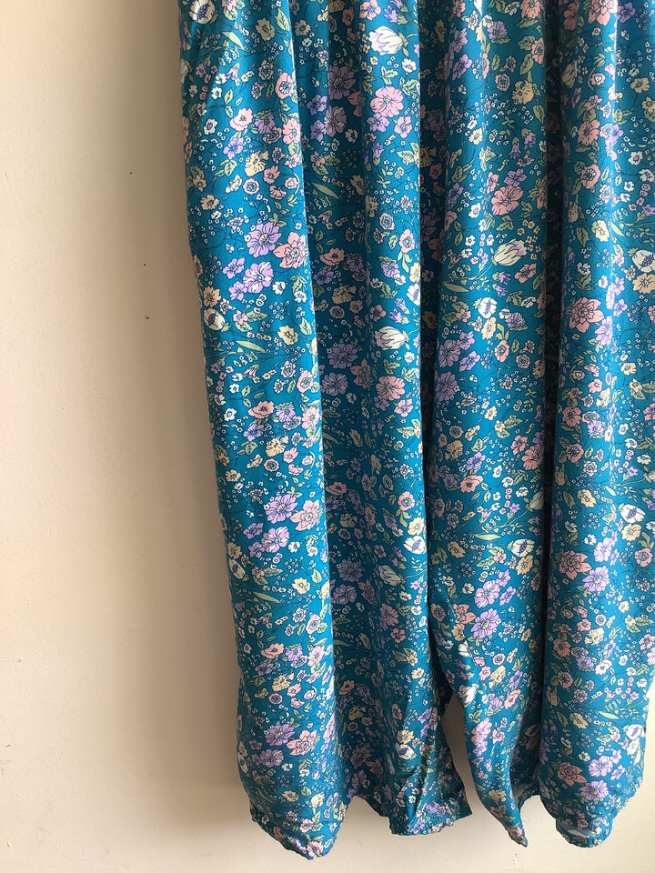 Teal Floral Smocked Capri Romper