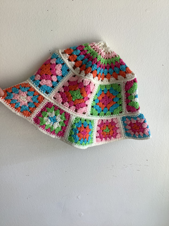 Rainbow Granny Square Bucket Hat