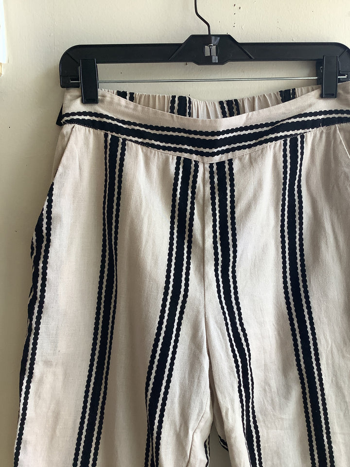Linen Blend Stripe Cropped Pant