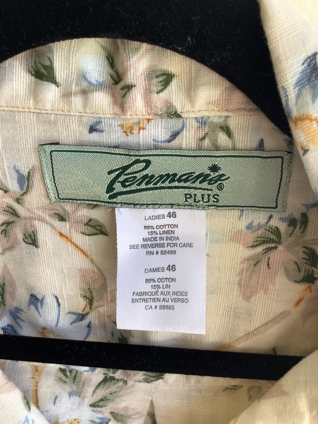 Vintage Penmans Plus Blue Floral Linen Blend Blouse