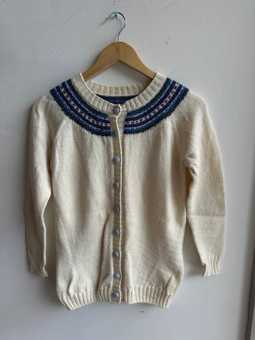 Debbie Svensson Hand Knit Merino Wool Fair Isle Cardigan