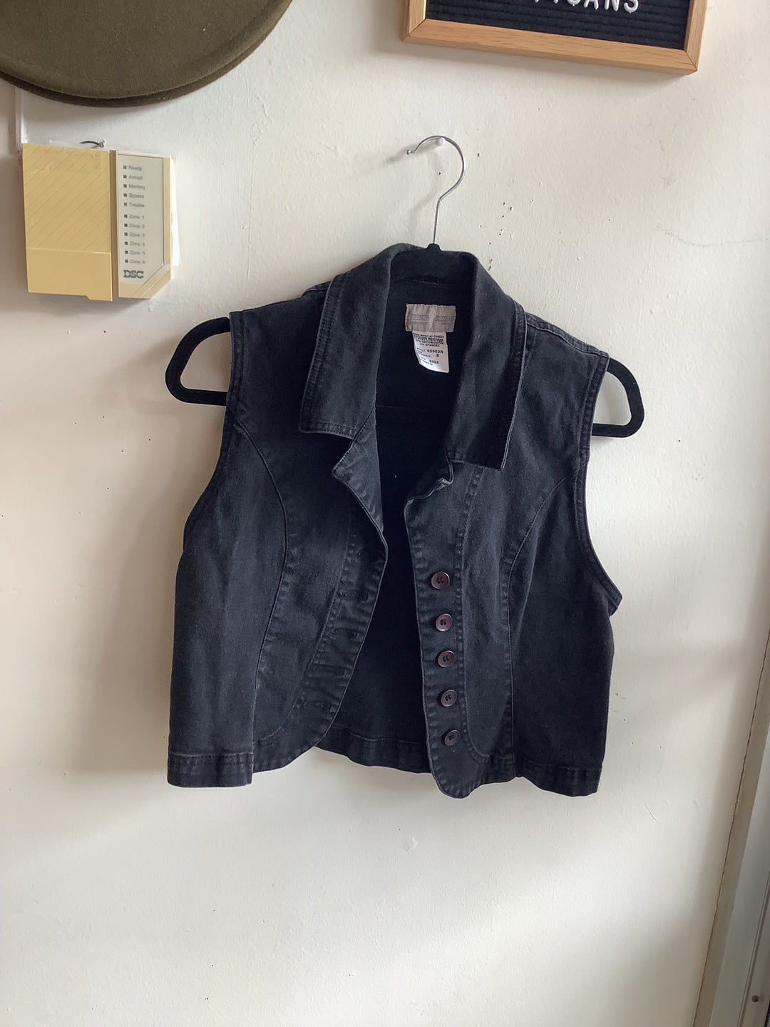 Vintage Black Cropped Denim Vest
