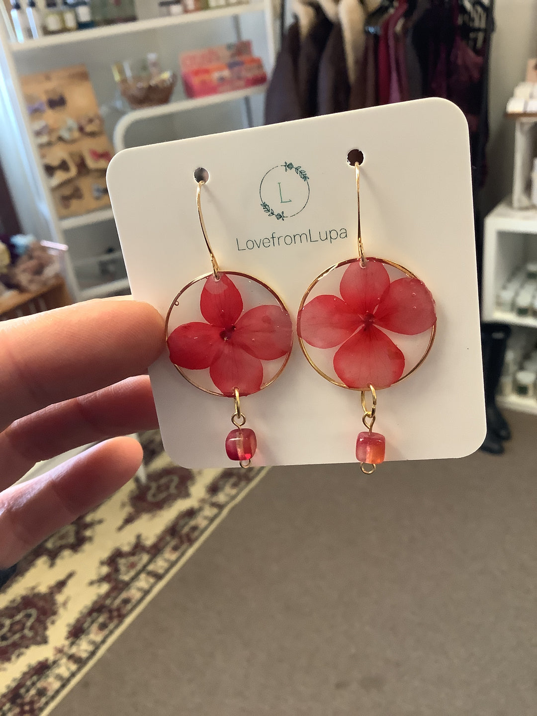 Red Flower Resin Earrings-Love From Lupa