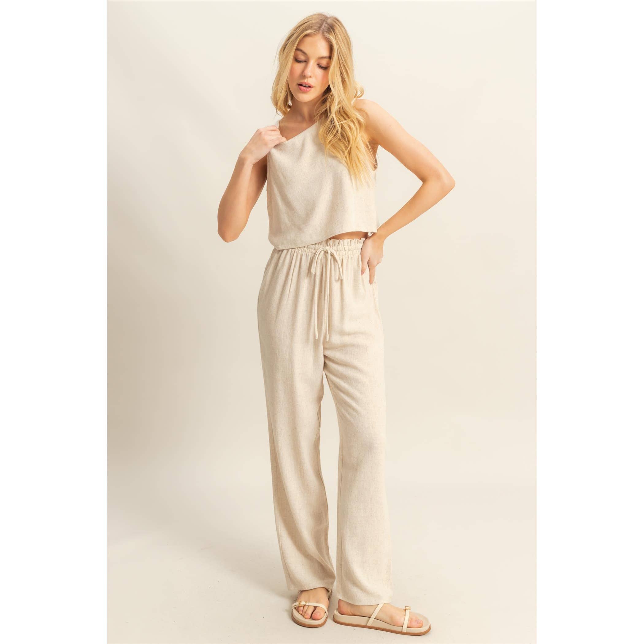 Cotton Sleeveless Top And Pants Set | Cream - Moonrise Boutique
