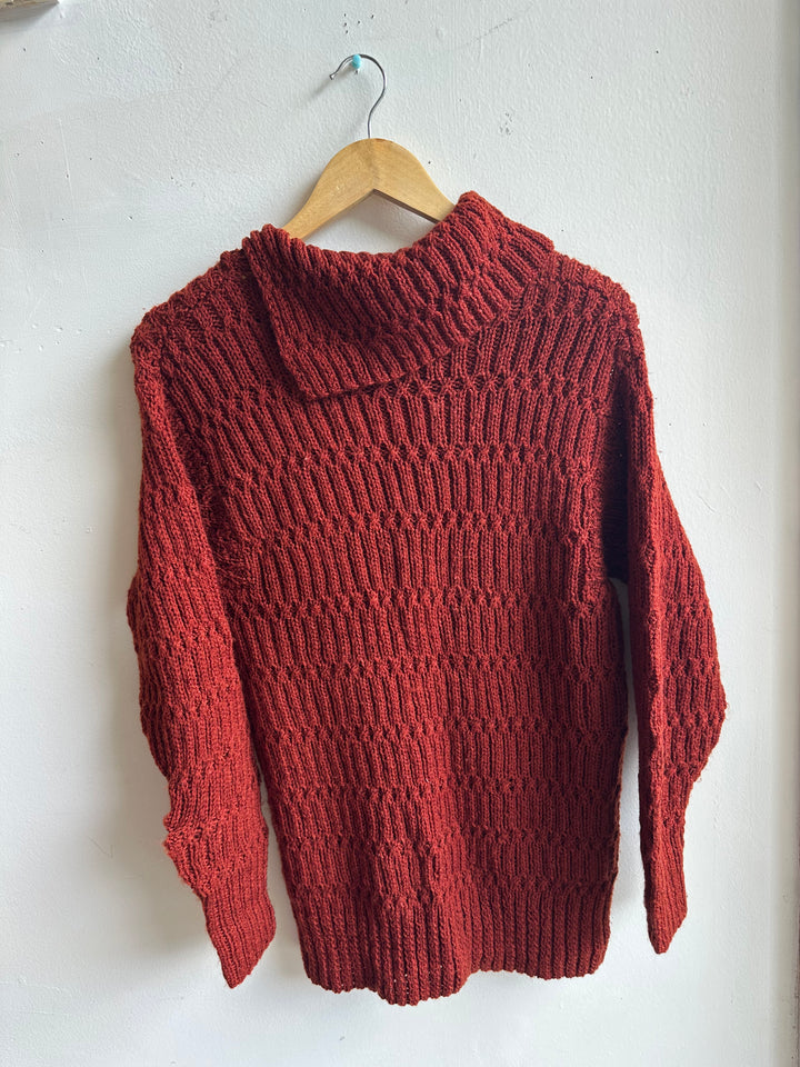 Debbie Svensson Hand Knit Rust Cowl Neck Sweater