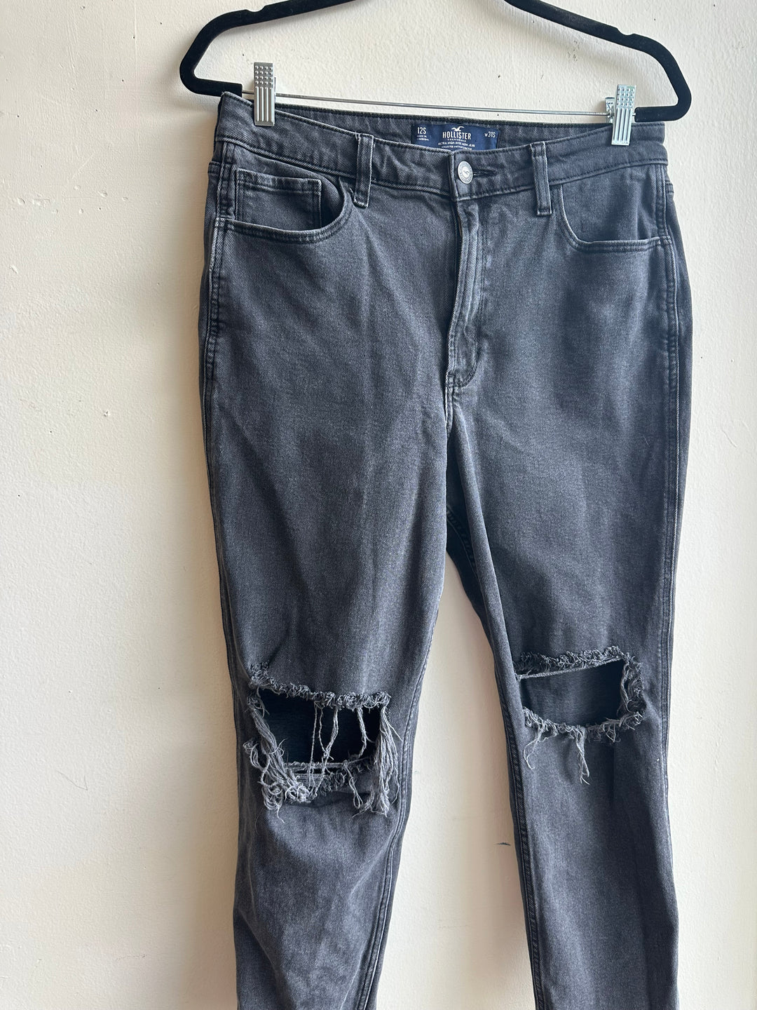 Hollister Distressed Black Straight Leg Jeans