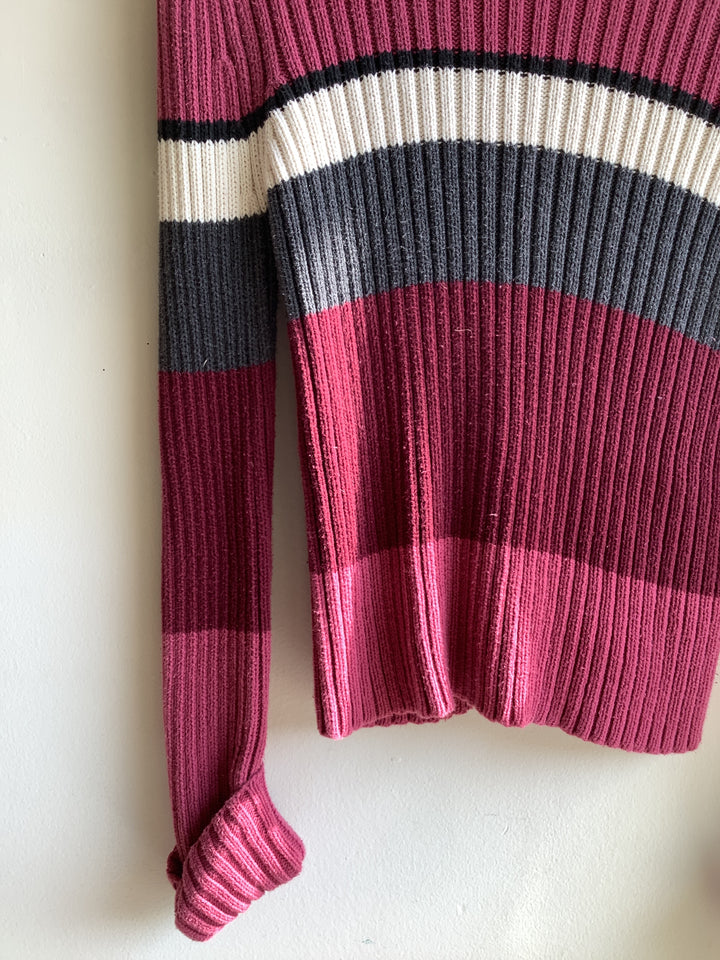 Y2K Striped Ribbed Turtleneck Sweater