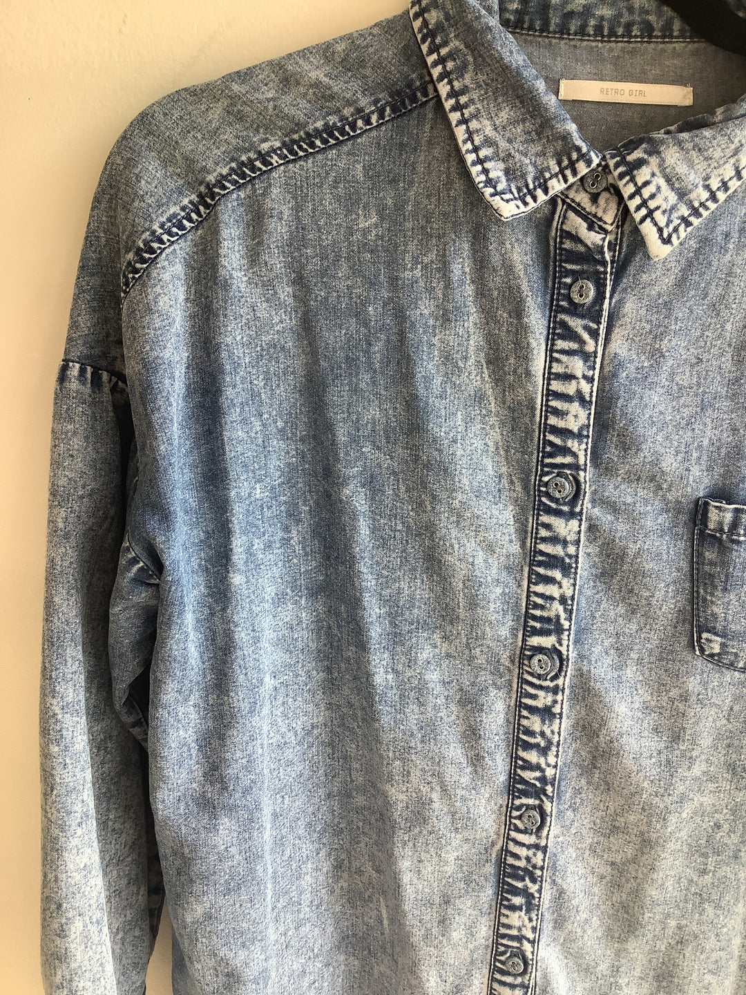 Retro Girl Acid Wash Denim Shirt
