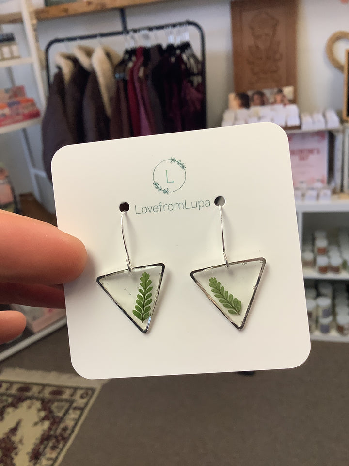 Fern Triangle Resin Earrings- Love From Lupa