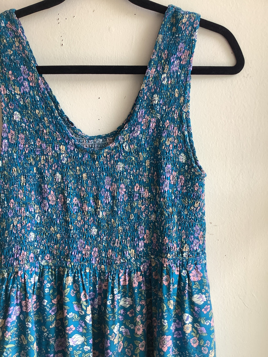 Teal Floral Smocked Capri Romper
