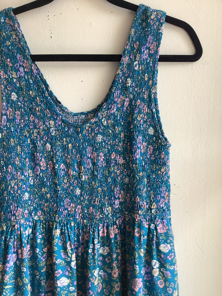 Teal Floral Smocked Capri Romper