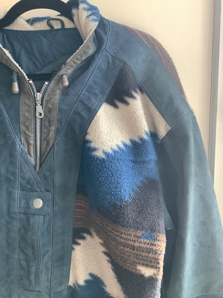 Vintage Smart Set Southwestern Fleece+Suede Hooded Jacket