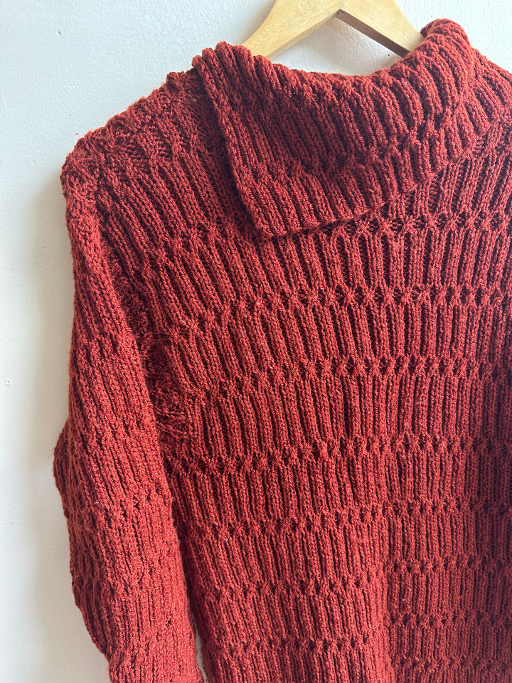 Debbie Svensson Hand Knit Rust Cowl Neck Sweater