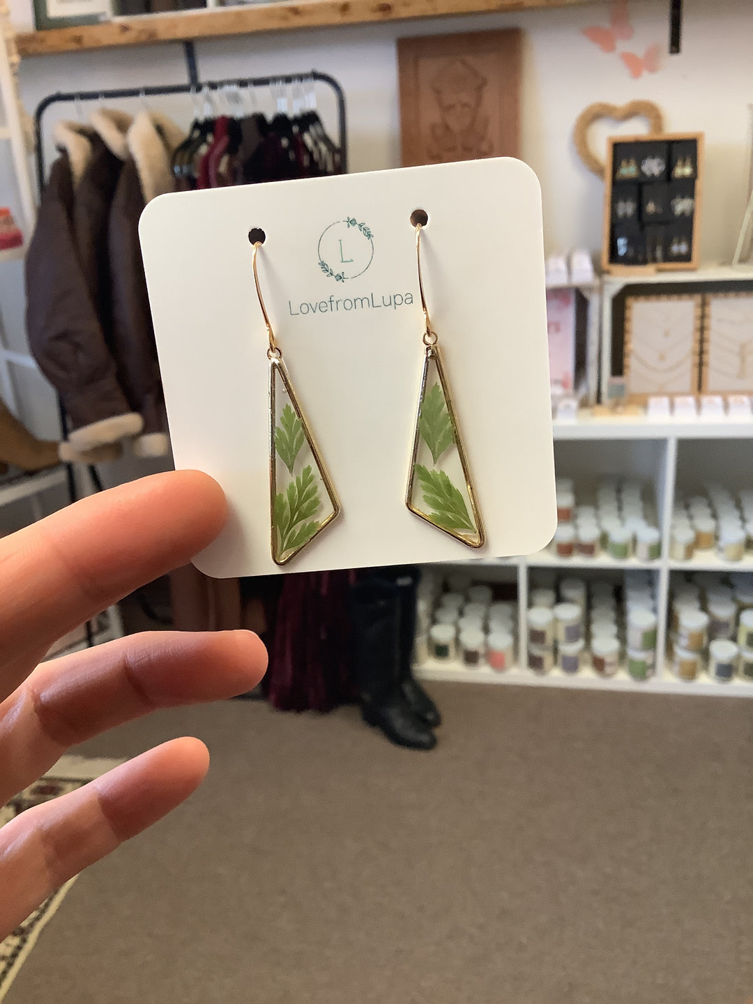 Fern Inlay Resin Drop Earrings- Love From Lupa