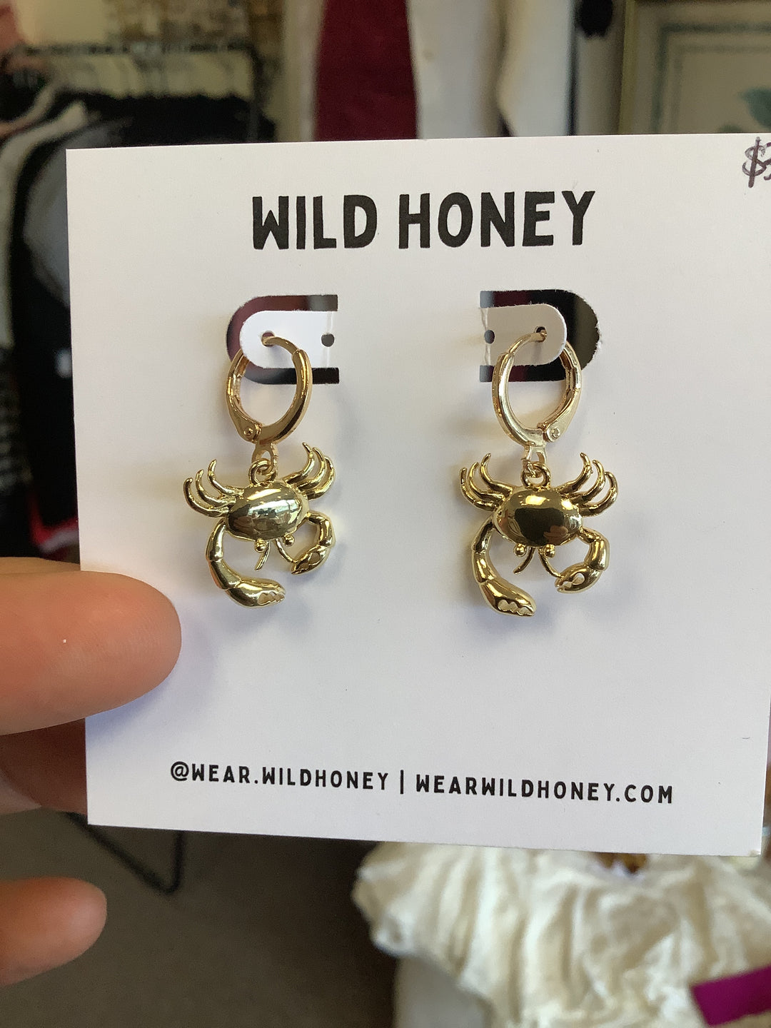Wild Honey Golden Crab Dangle Hoop Earrings
