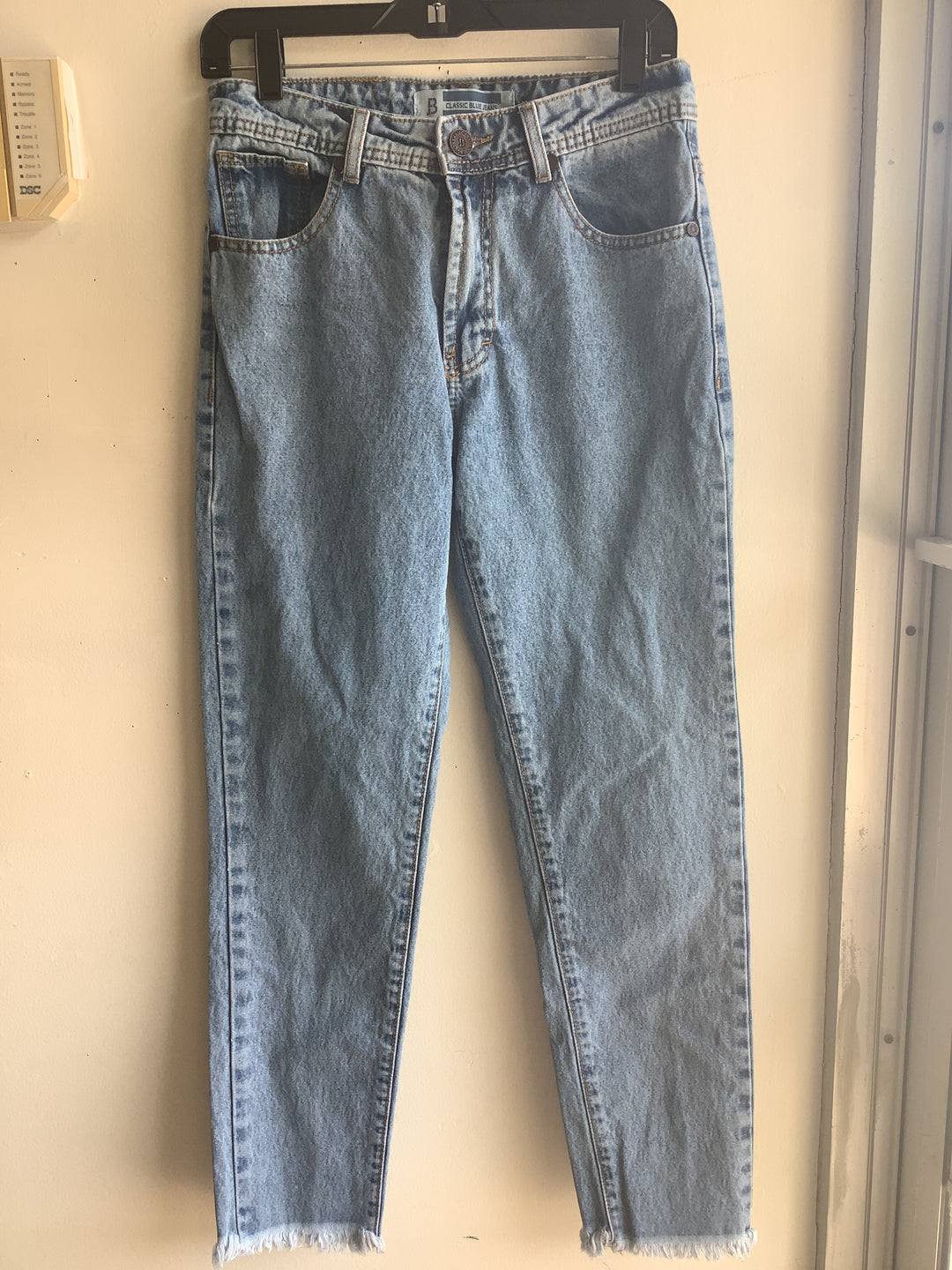 Classic Blue Raw Hem Mom Jeans