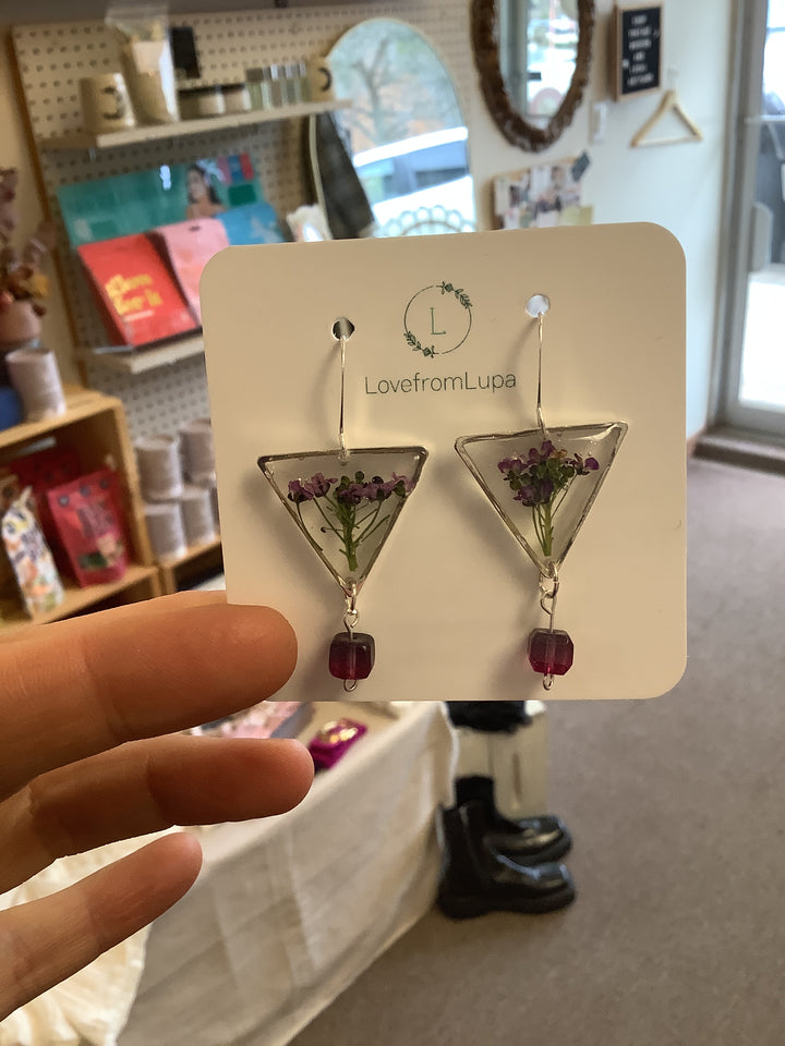Purple Wildflower Triangle Earrings- Love From Lupa