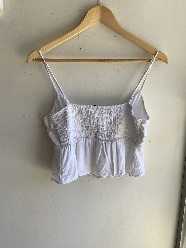 White Sweetheart Smocked Crop Tank - Ana