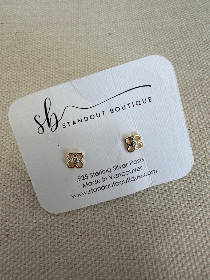 Standout Boutique Gold Flower with Crystals Studs