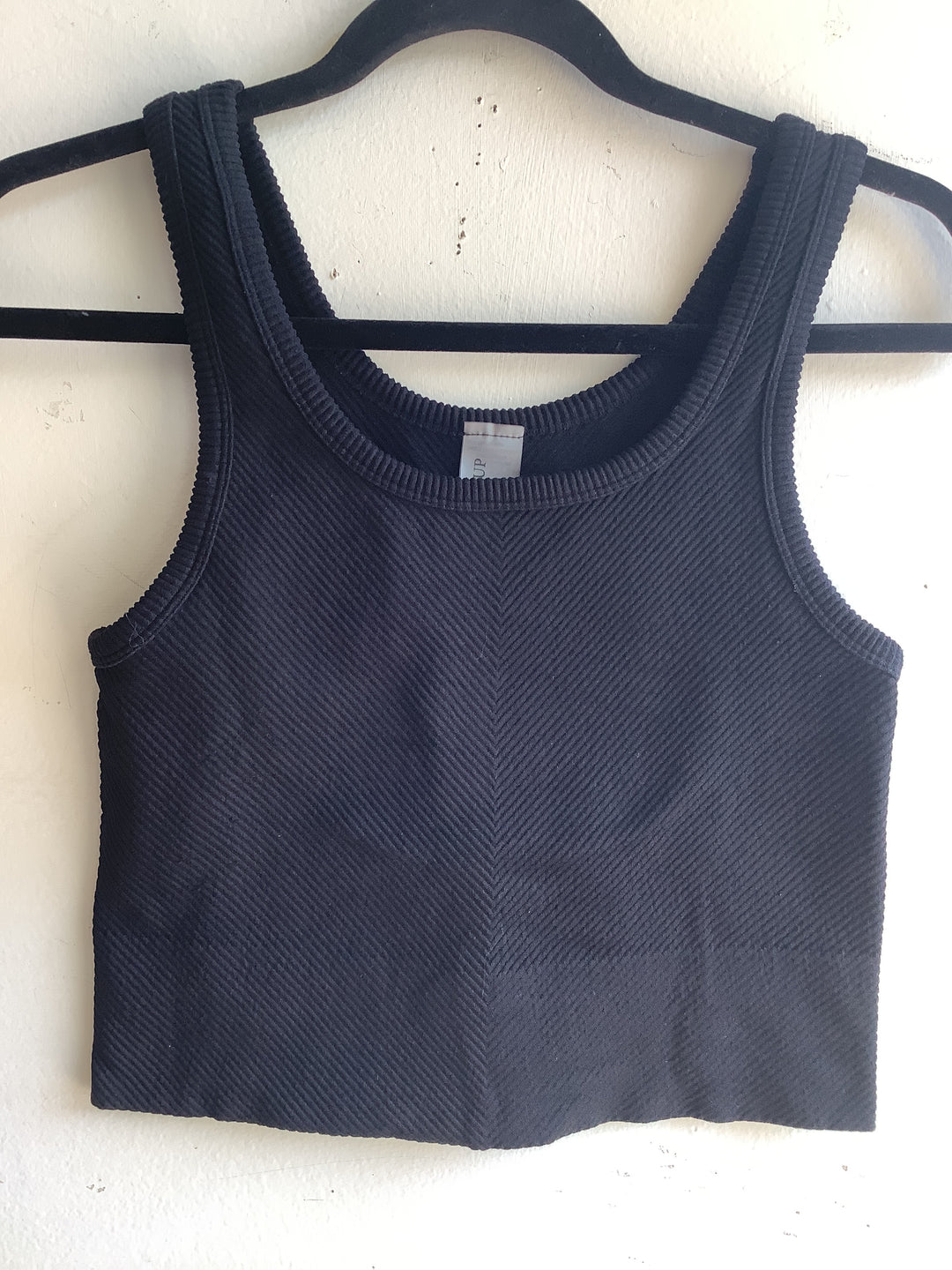 One step Up Ribbed Black Crop Tank