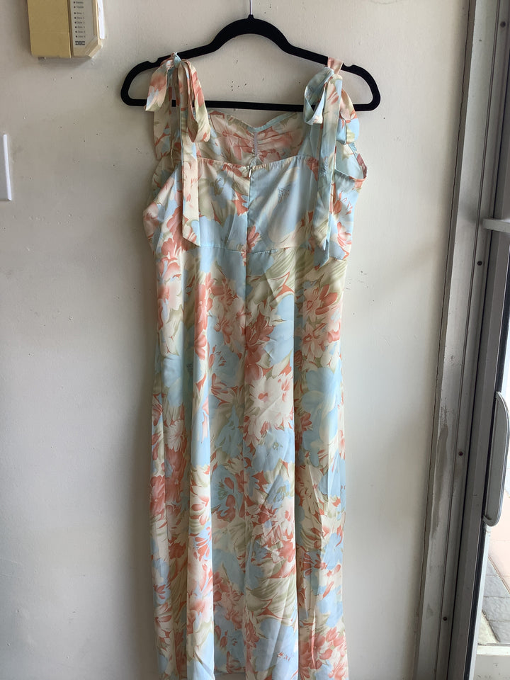 Pastel Floral Tie Strap Maxi Dress