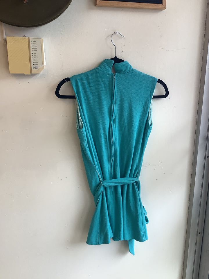 Vintage Teal Mock Neck Belted Top