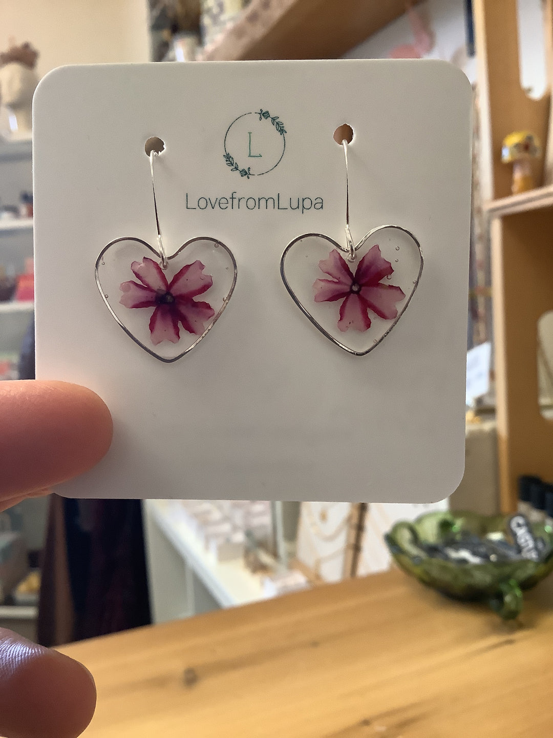 Heart Flower Resin Earrings- Love From Lupa