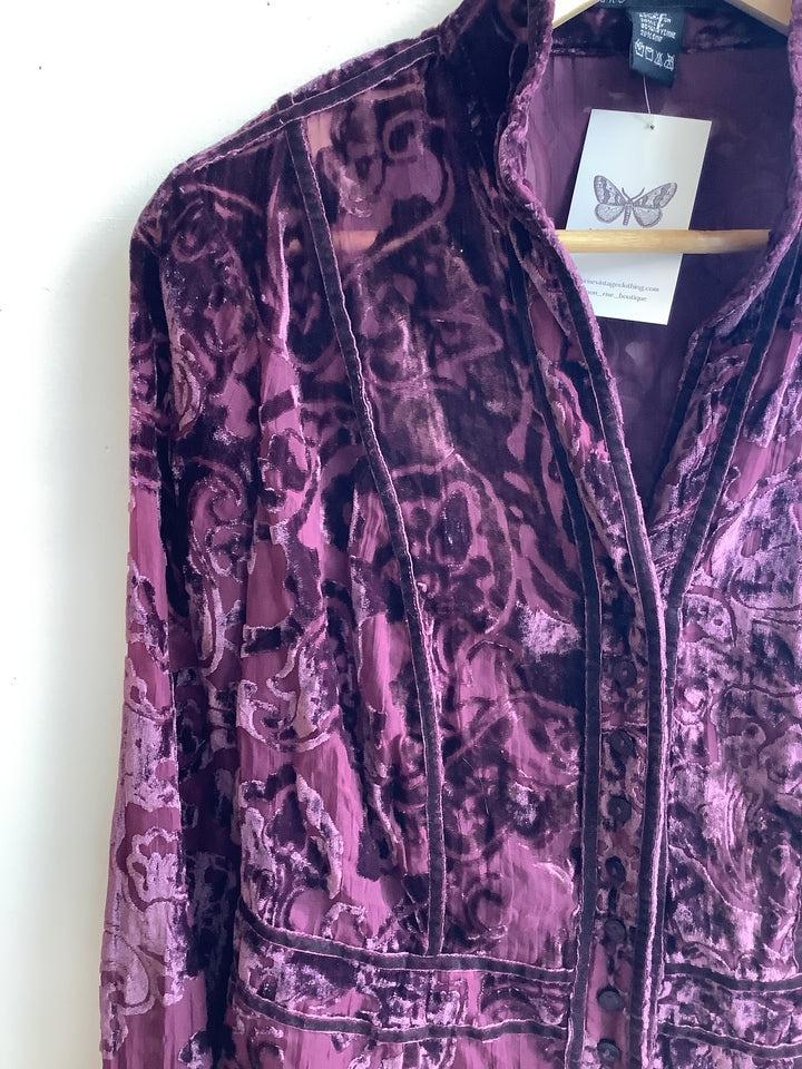 Vintage Crushed Velvet Brocade Jacket- Deep Plum