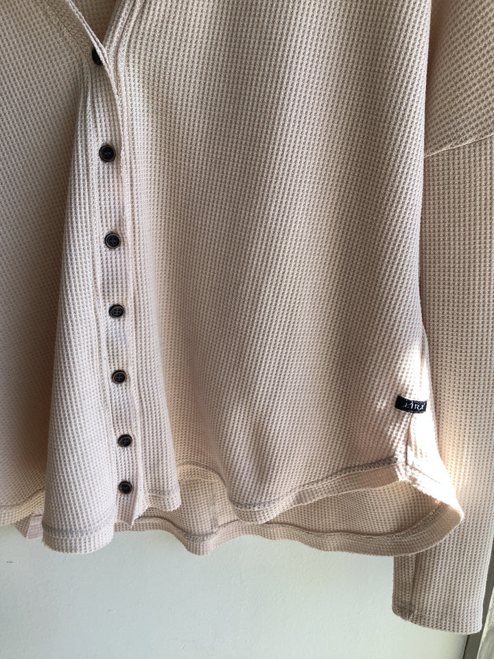 Oatmeal Waffle Knit Button Cardigan