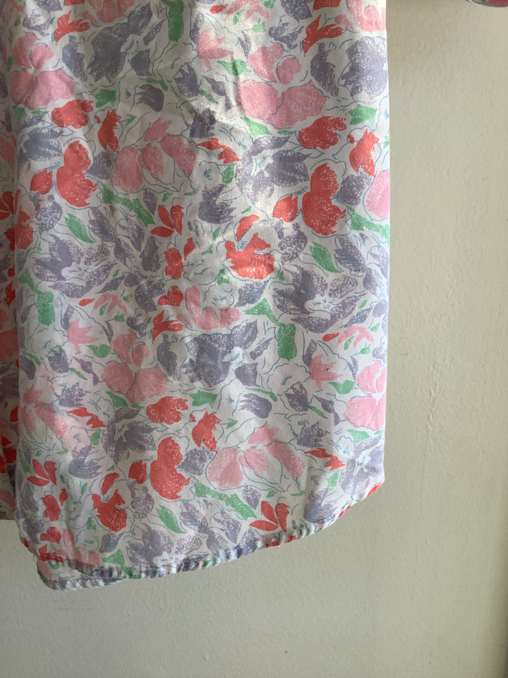 Vintage Pastel Floral Button-Up Blouse