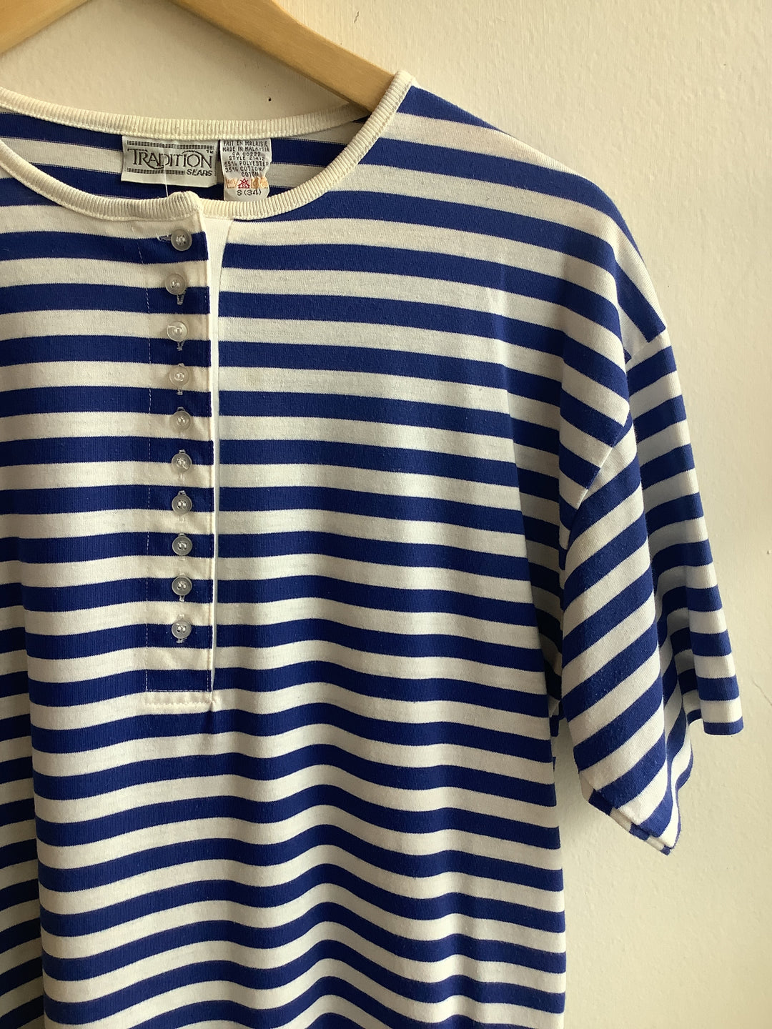Vintage 90s Sears Tradition Breton Henley Tee