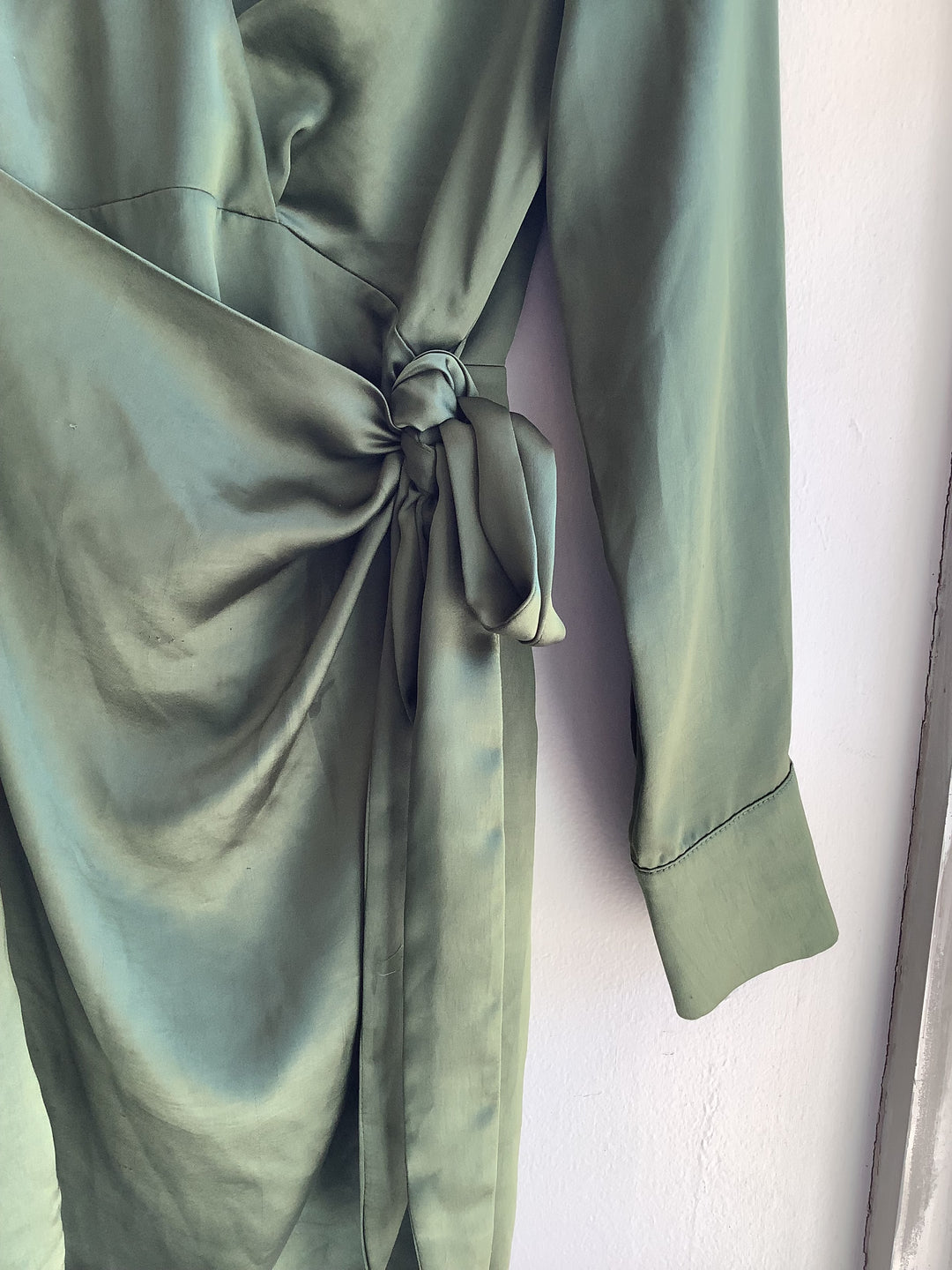 Sage Satin Wrap Dress